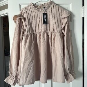 Boohoo plus ruffle smock top